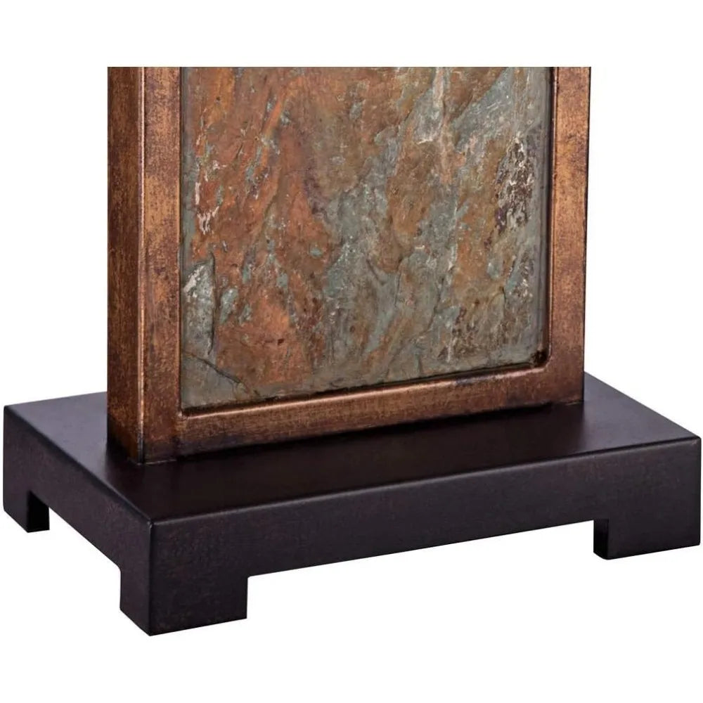 Vintage 33 Tall Aged Bronze Table Lamp with Faux Marble Base and Off-White Bell Shade for Living Room Decor