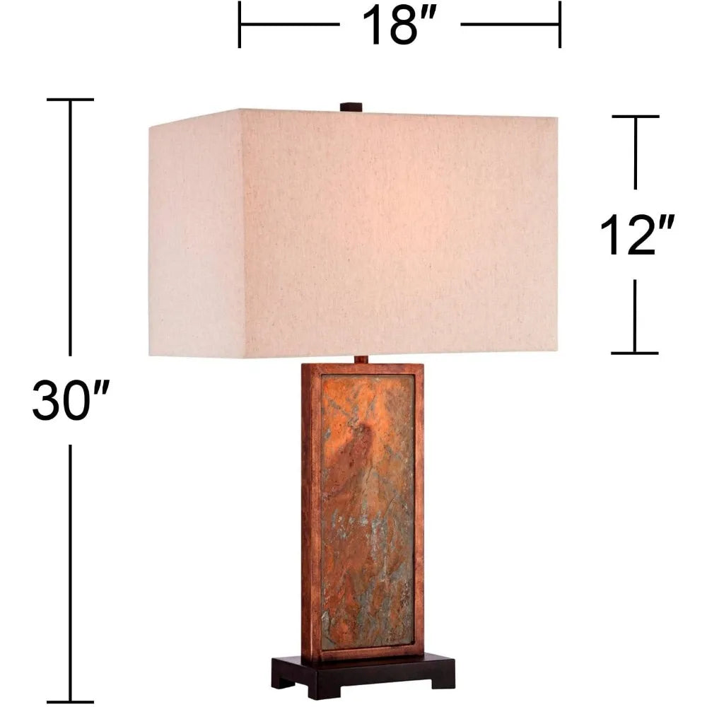 Vintage 33 Tall Aged Bronze Table Lamp with Faux Marble Base and Off-White Bell Shade for Living Room Decor