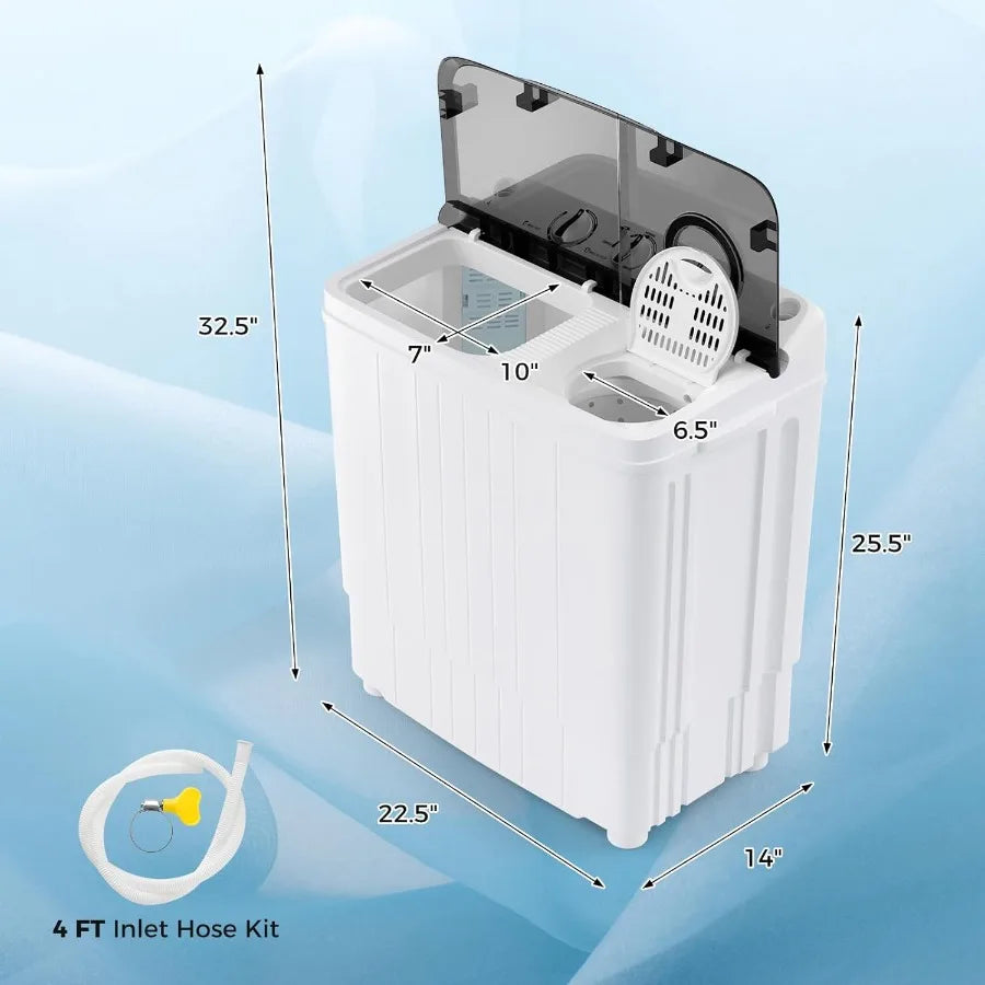 Portable Washing Machine 17.6lbs Compact Washer Spinner Combo with Pump Drain for Apartment RV Dorm College Twin Tub Design wit
