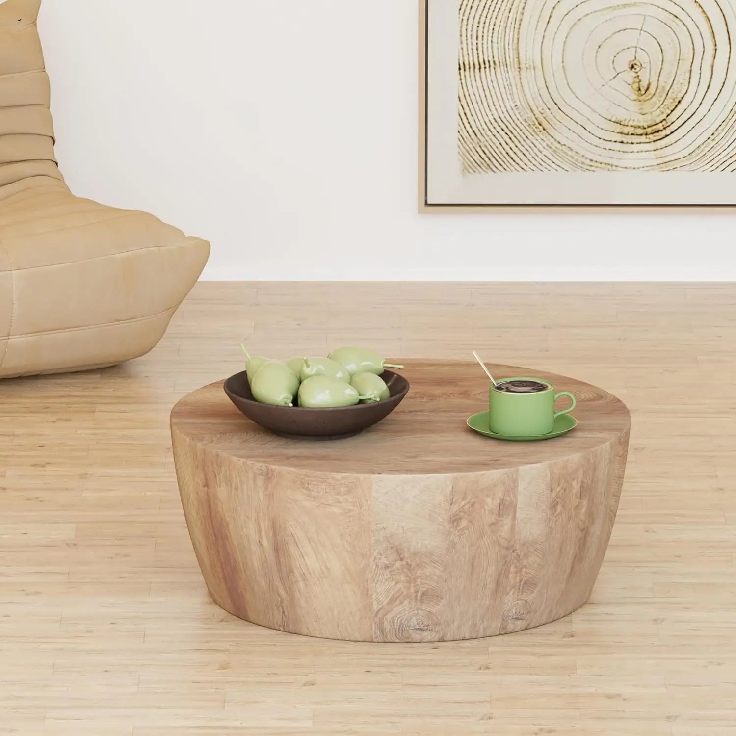 Wooden Tables for Living Room Vintage Reversible Round Table,Mid Century Modern Coffee Table Center Table Tea Table for Bedroom