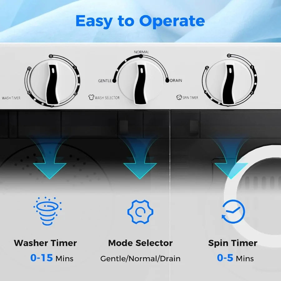 Portable Washing Machine 17.6lbs Compact Washer Spinner Combo with Pump Drain for Apartment RV Dorm College Twin Tub Design wit