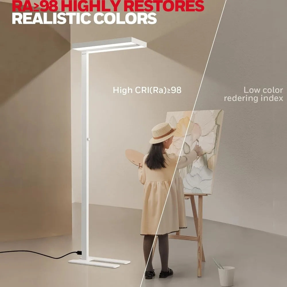 honeywell led floor lamp modern - 02e sunturalux eye caring standing light, 6000lm 60w 4000k natural daylight dimmable reading t