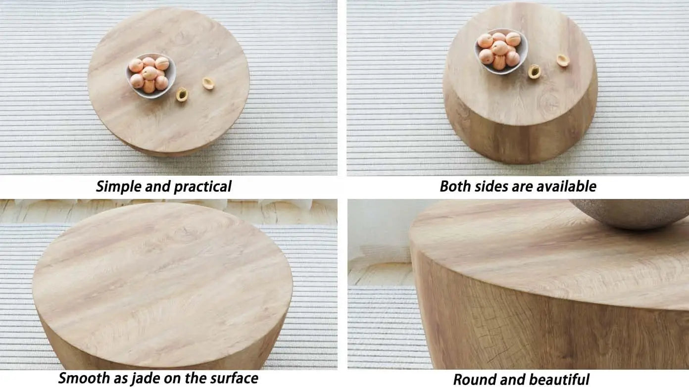 Wooden Tables for Living Room Vintage Reversible Round Table,Mid Century Modern Coffee Table Center Table Tea Table for Bedroom