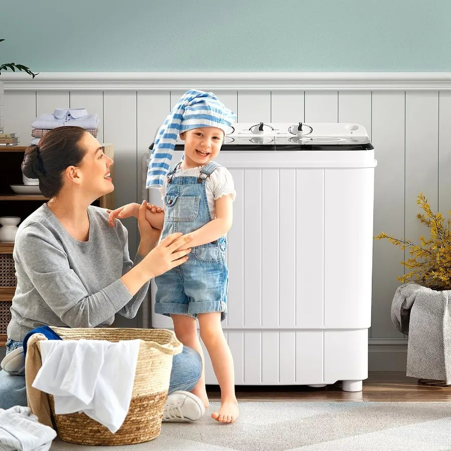 Portable Washing Machine 17.6lbs Compact Washer Spinner Combo with Pump Drain for Apartment RV Dorm College Twin Tub Design wit