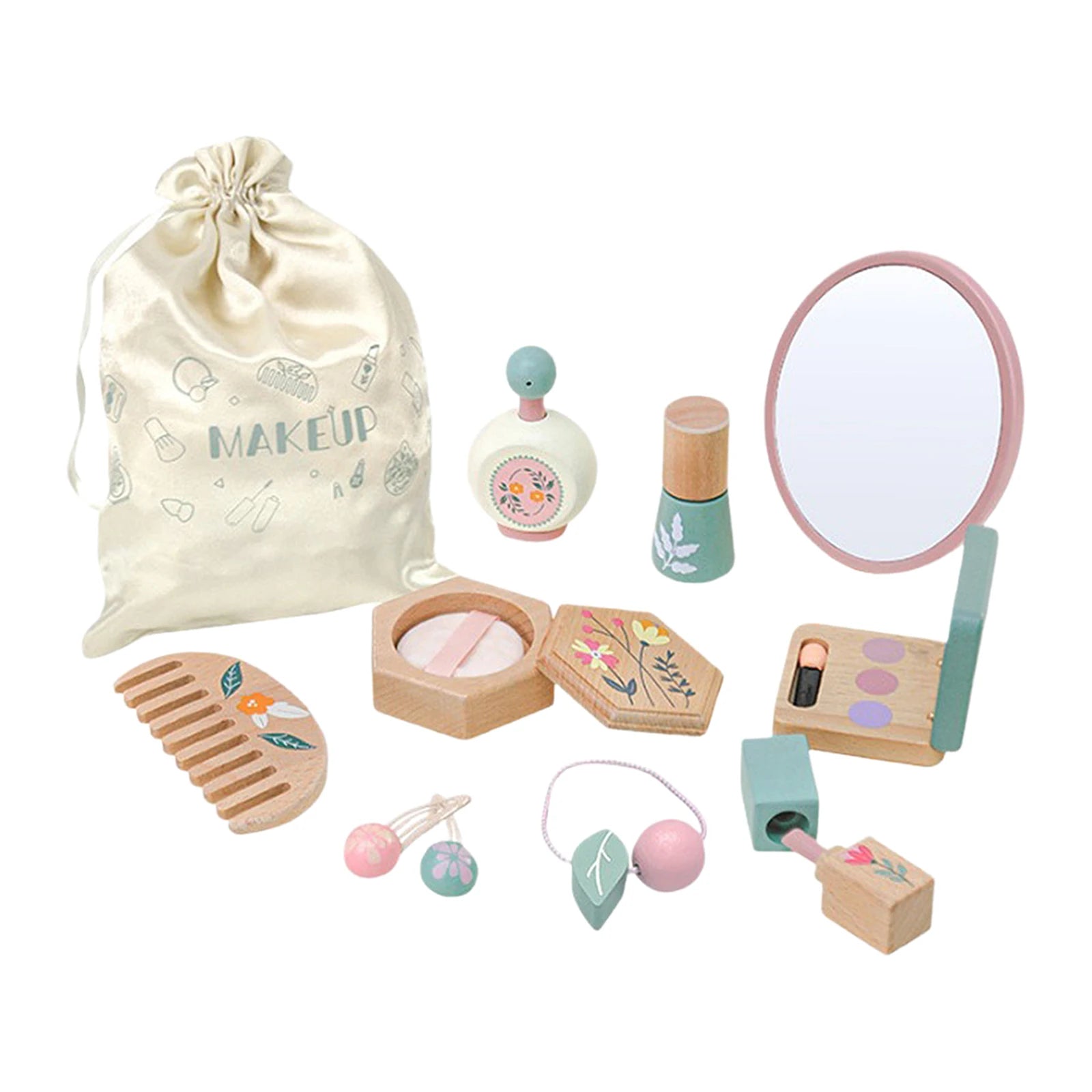 Makeup Toy Kits Wooden Makeup Toys with Cosmetic Bag for Girls Role Playing Games Pretend Play Makeup Beauty Set Birthday Gifts
