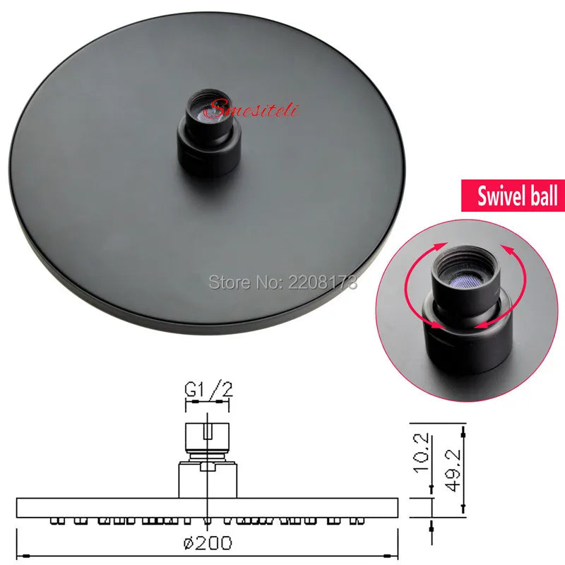 Bathroom Built-in Shower System Brass Matte Black Finish Wall Mount 3-Function Concealed 8 Inch Rain Shower Smesiteli