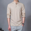 Men's Clothing  Men Spring Tops & Tees Male Fashion T-Shirts Stand Collar Long-sleeved Slim Base Shirt Homme Linen t-shirt