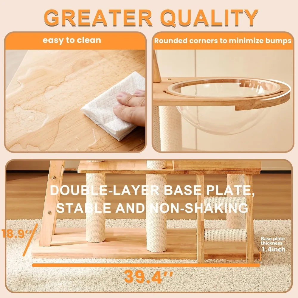 sturdy 74.8" tall maine coon cat tower with transparent bowl, ladder, and luxury condo