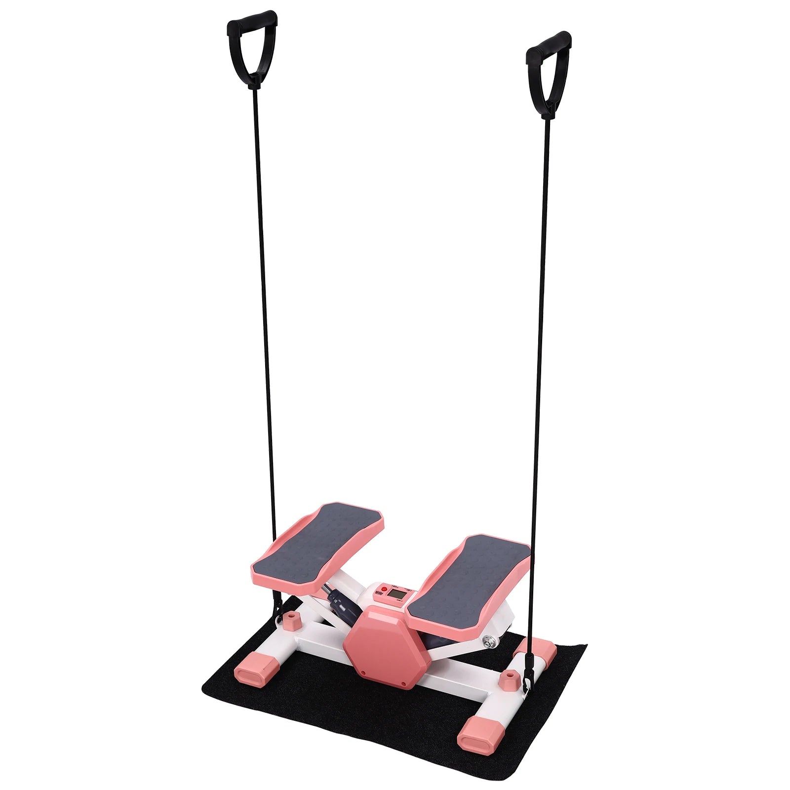 Mini Stepper Machine with Resistance Bands, LCD Display Home Fitness Equipment for Leg & Arm Workout, 330LBS Capacity Pink