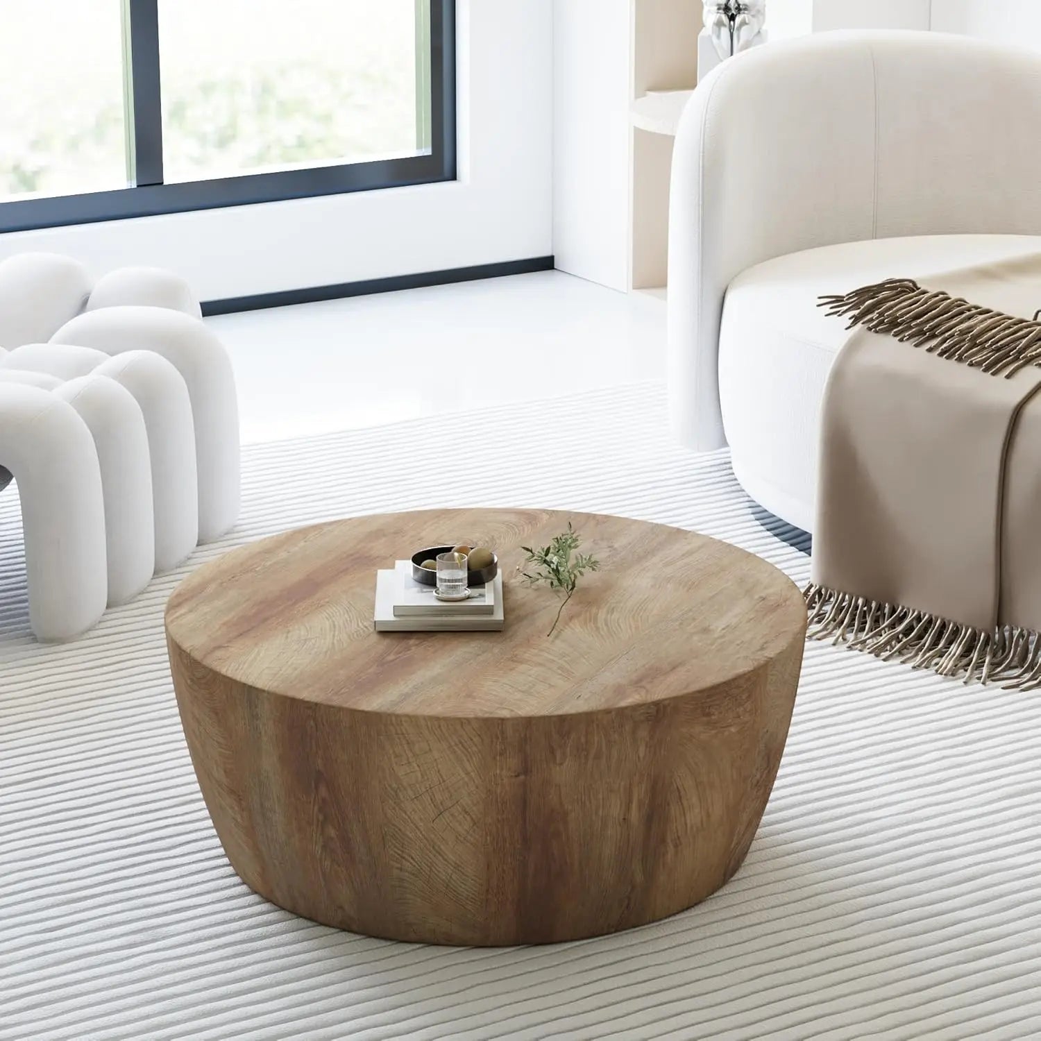 Wooden Tables for Living Room Vintage Reversible Round Table,Mid Century Modern Coffee Table Center Table Tea Table for Bedroom