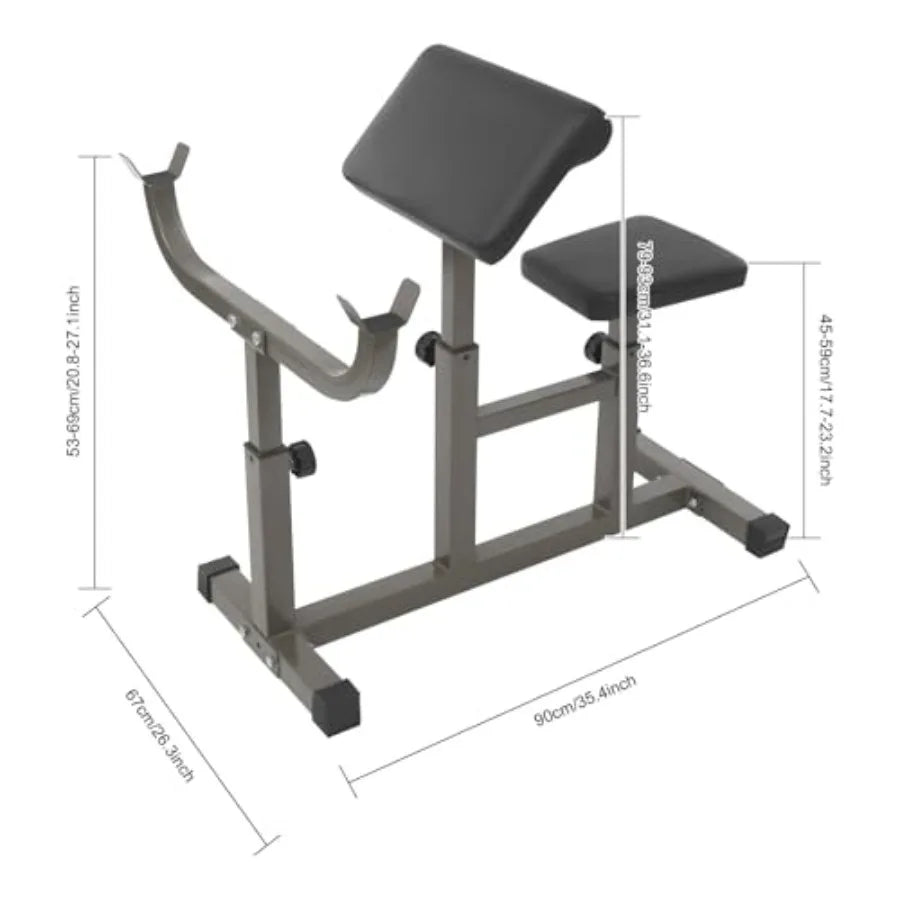 Standard Weight Bench, Biceps Bench, Preacher Curl Pad with Adjustble Height, for Home, Gym, Office Full-Body Workout