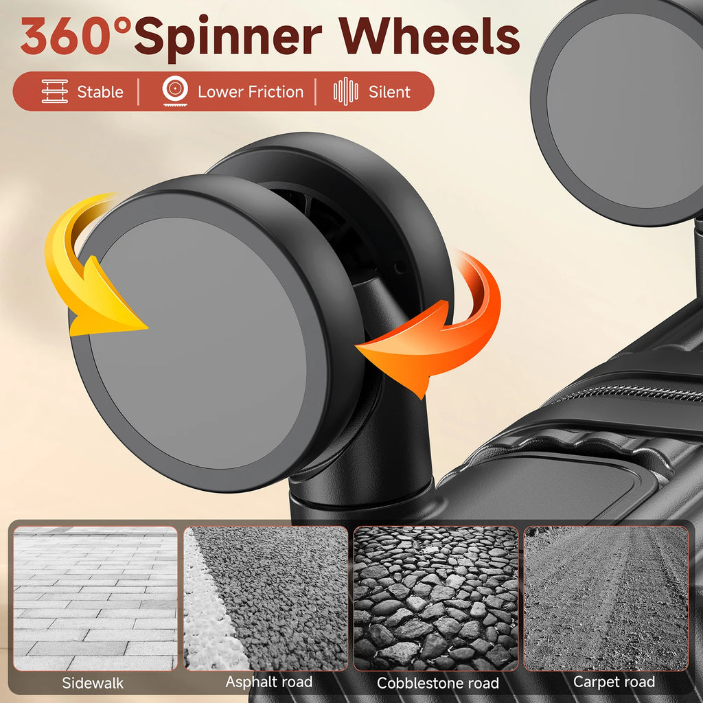 Lightweight 22 Carry on Luggage, Hard Shell Suitcase with 360°Spinner Wheels, Airline Boarded Suitcase & LSA Lock Dual Zippers