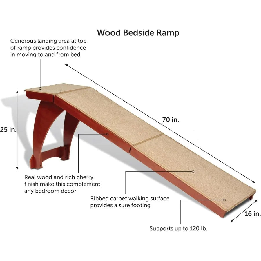 CozyUp Wooden Bed Ramp for Cats Dogs FurnitureGrade with HighTraction Carpet Surface White