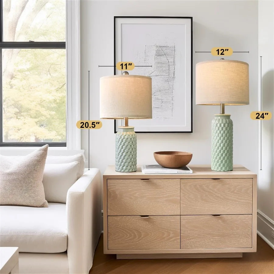 24 Modern Ceramic Green Bedside Lamp Set of 2 Table Lamp for Bedroom Decor Farmhouse Style Table Lamp for Living Room Office Do