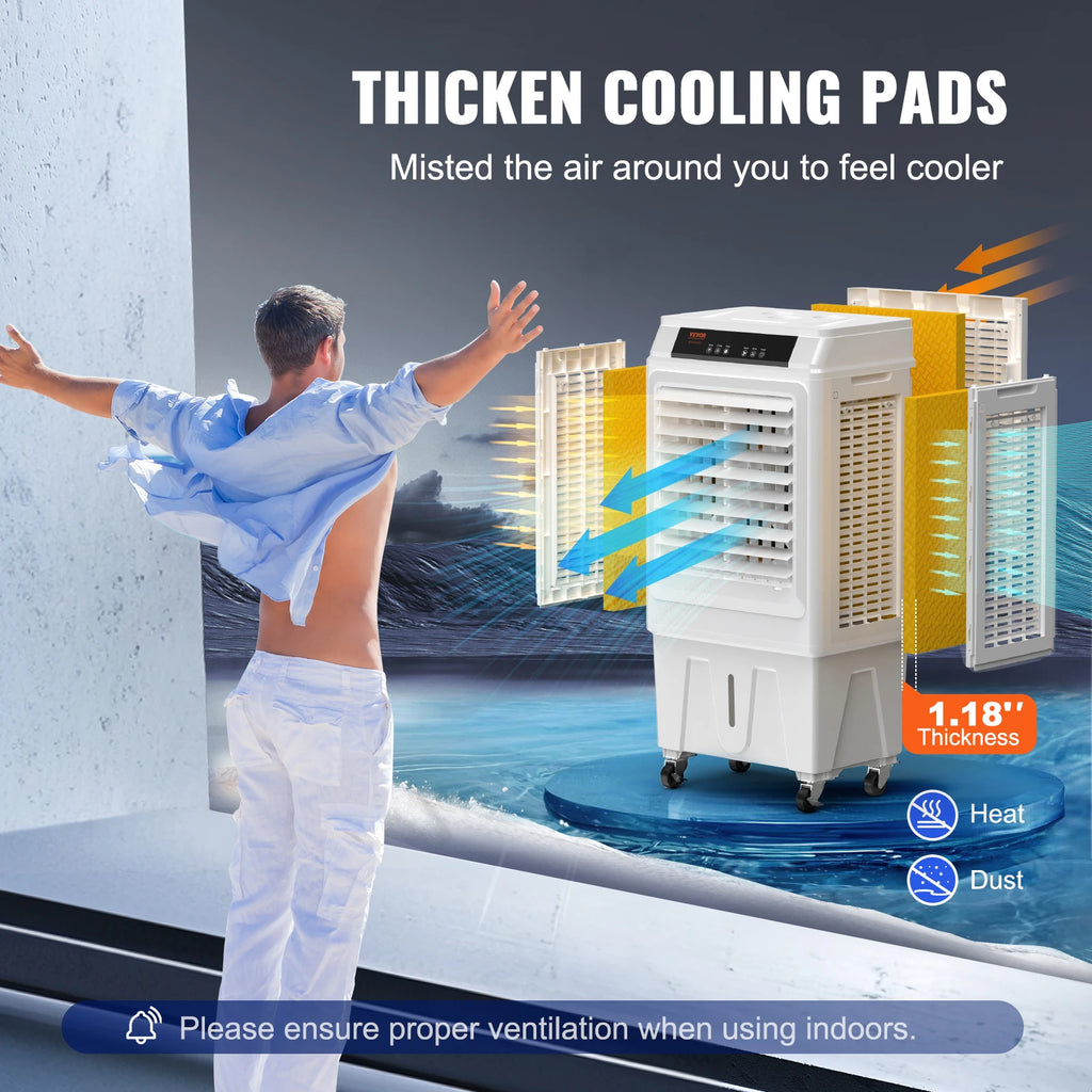 SucceBuy Evaporative Air Cooler Oscillating Swamp Cooler with Adjustable 3 Speeds and 12 H Timer Portable for Indoor Outdoor Use