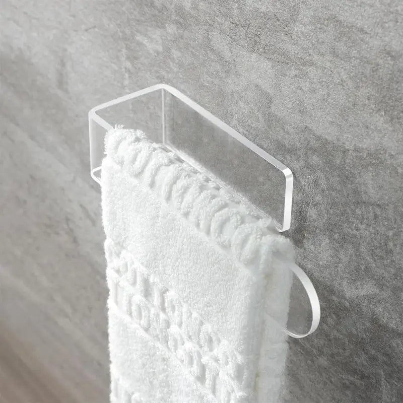 Adhesive Bathroom Towel Accessories Towel Rack Acrylic Holder Wall Coat Hooks Towel Rail Hanger Set Kitchen Storage Rack