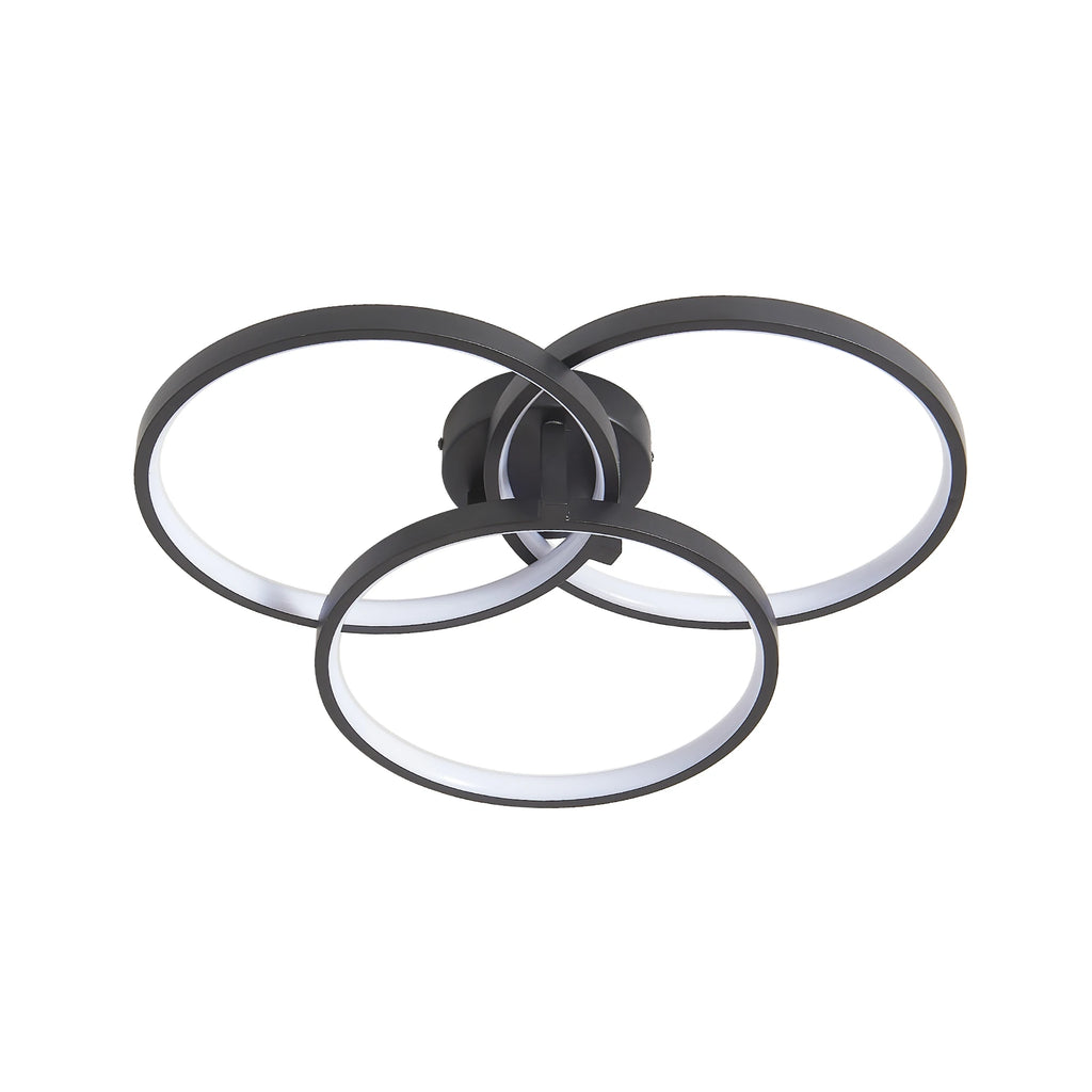 Modern Black LED Ceiling Light, 3-Ring Flush Mount Fixture for Living Room, Bedroom, or Dining Room, Sleek and Energy-Efficient