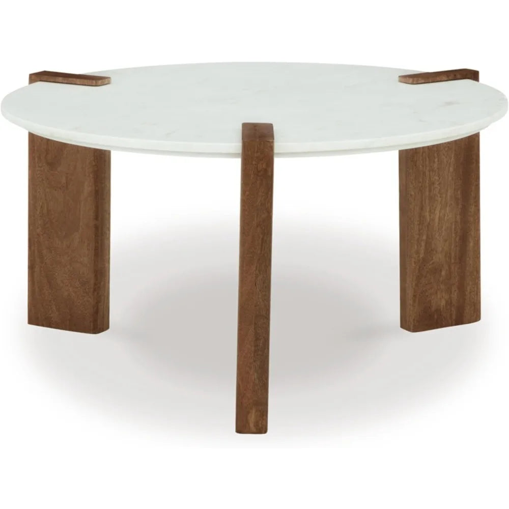 Isanti Modern Coffee Table with Marble Top, White & Light Brown