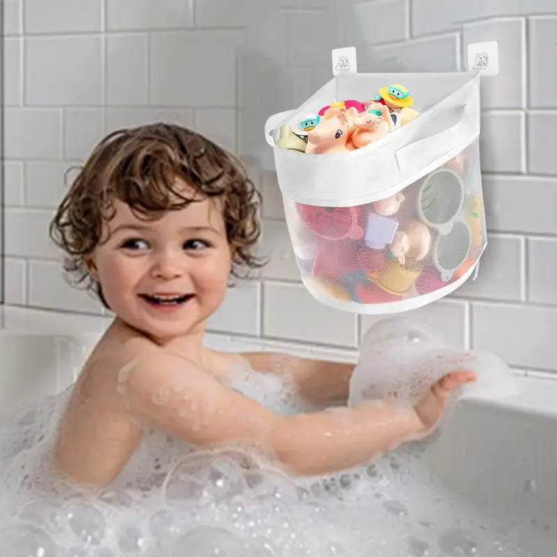 Bath Toys Storage Bag Mesh Bathtub Kids Toy Holder With Hook Large Opening Bathroom Toy Storage Hangable Bag For Boys Girls Toys