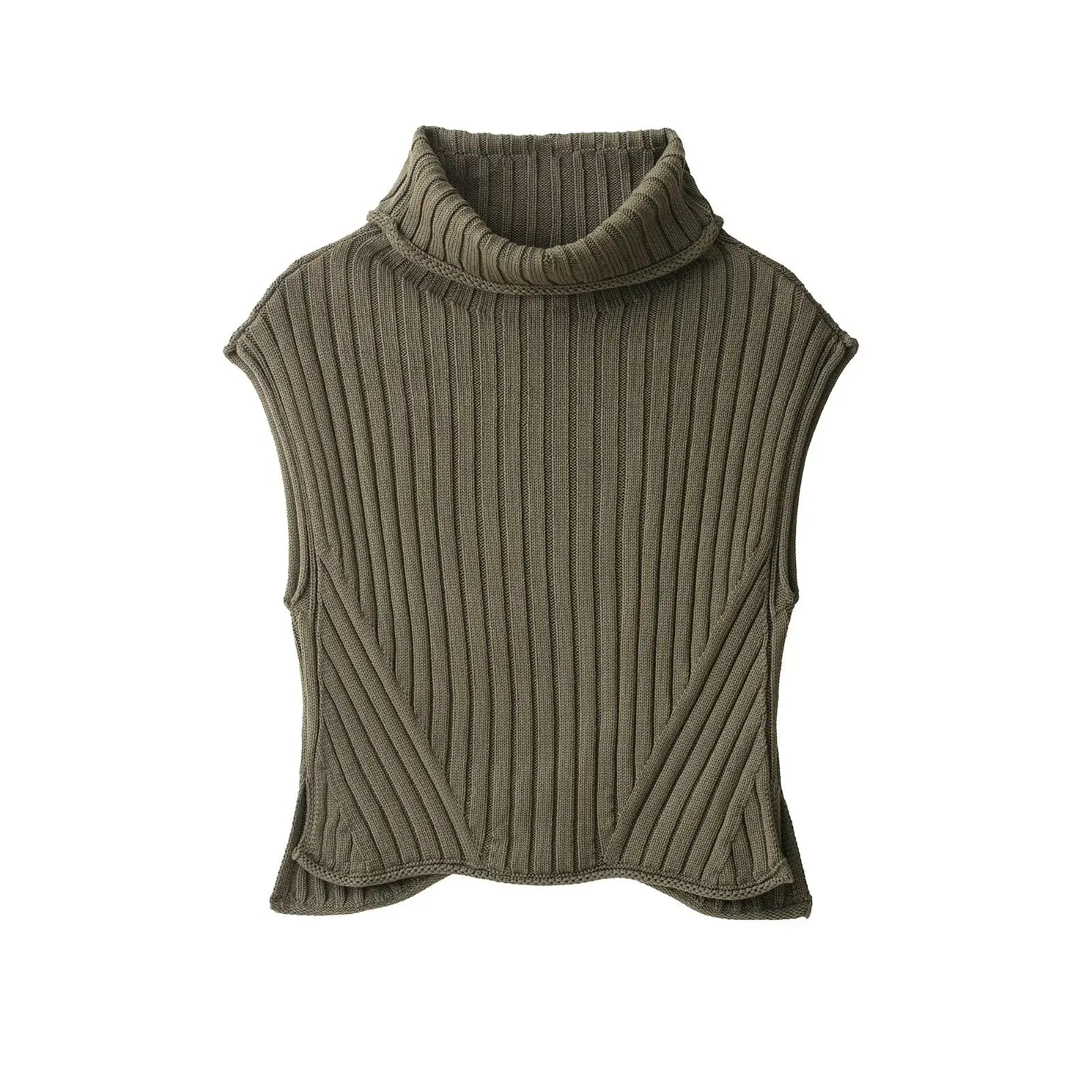 Women's Clothing Autumn New Item Fashion Versatile Daily Sweet High Neck Knitted Vest Women Sleeveless Ribbed Knit Top