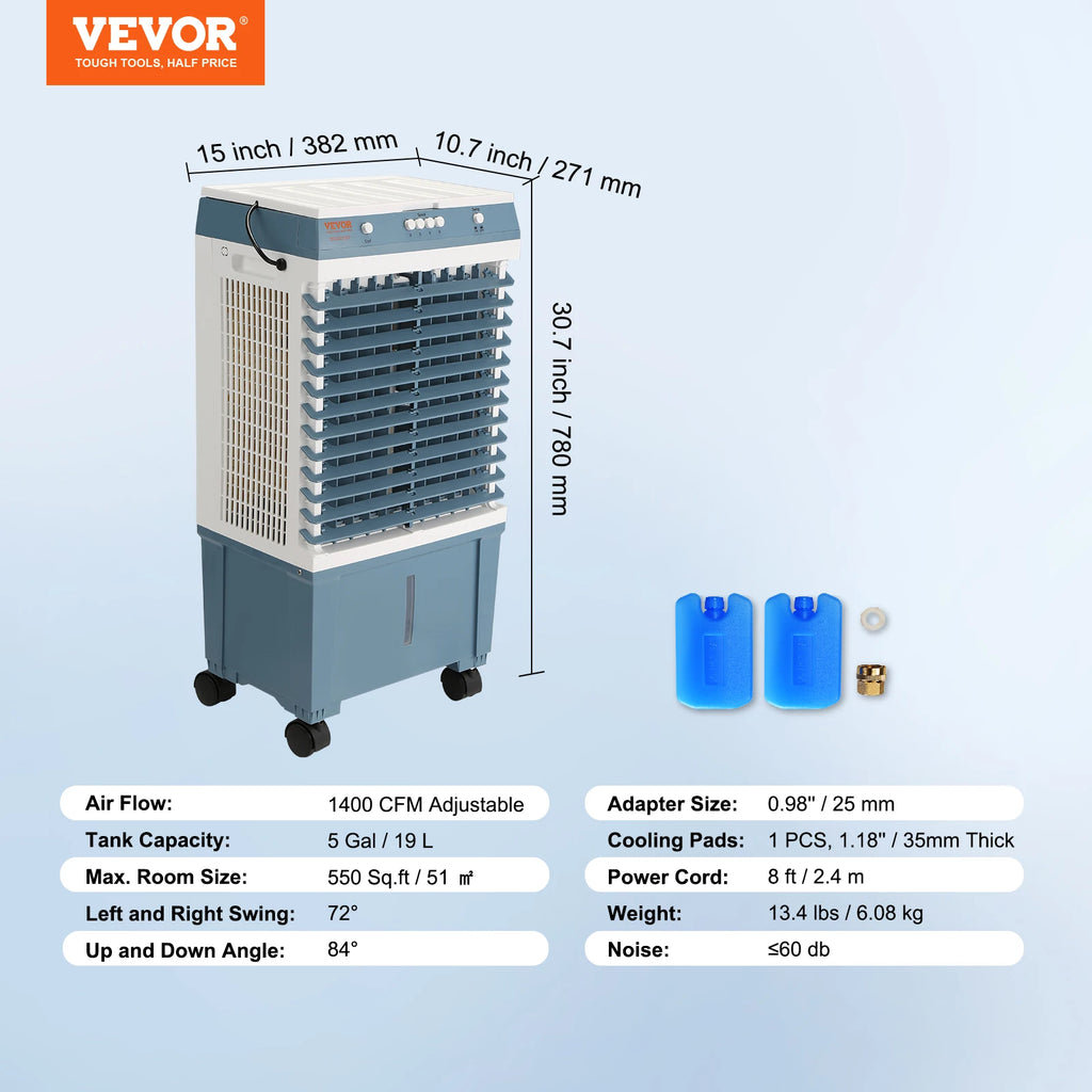 SucceBuy Evaporative Air Cooler Oscillating Swamp Cooler with Adjustable 3 Speeds and 12 H Timer Portable for Indoor Outdoor Use