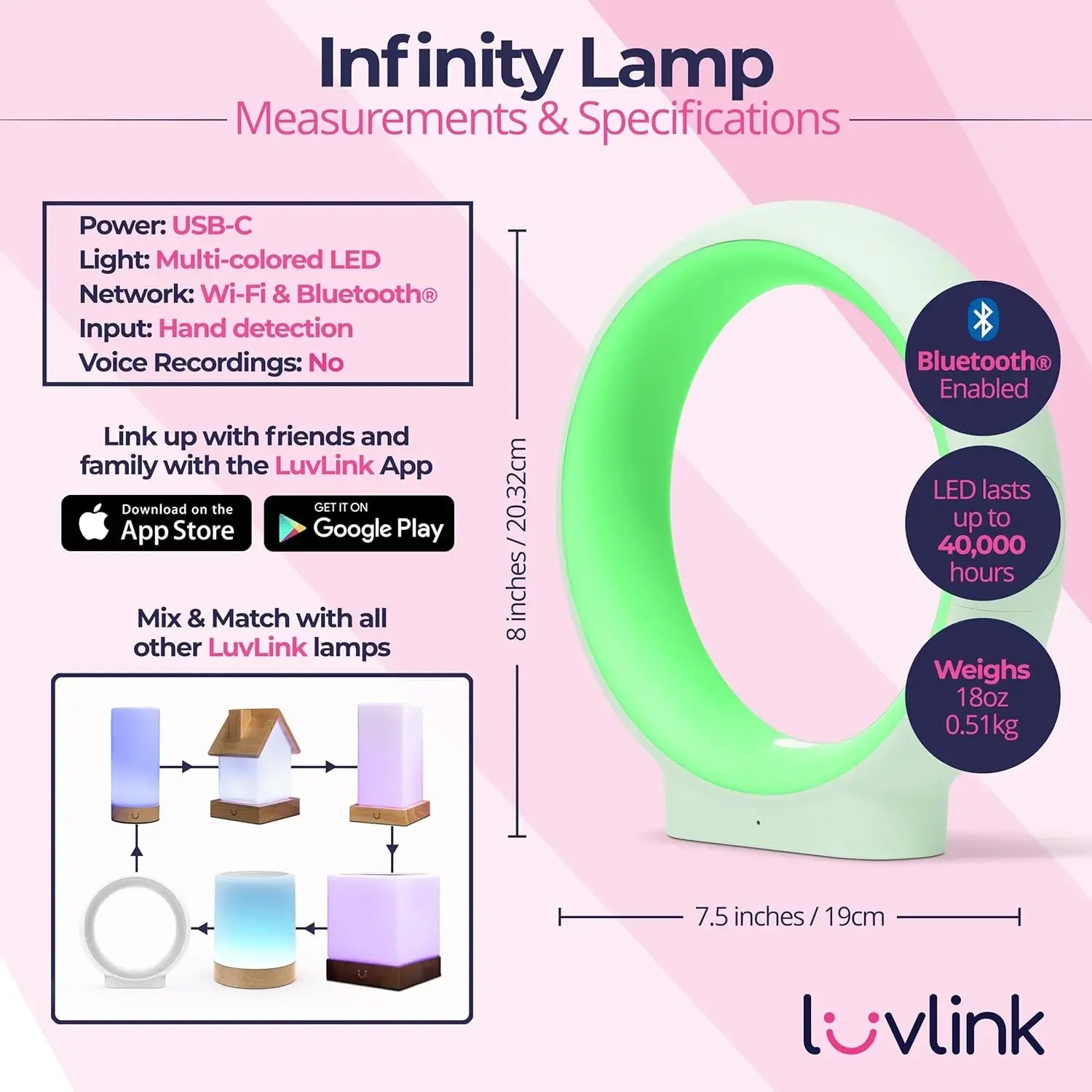Bluetooth Friendship Lamps - Award-Winning Infinity Set of Four, Mint Color, Easy Setup for Long-Distance Connections