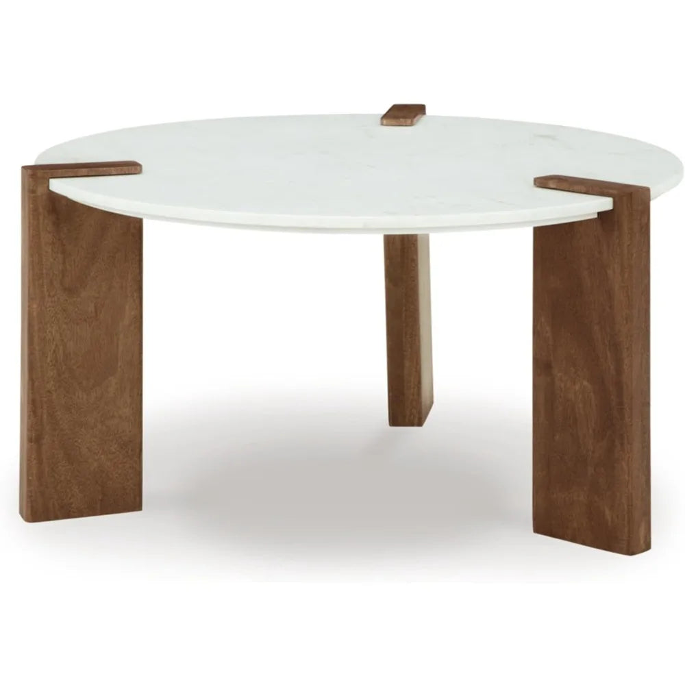 Isanti Modern Coffee Table with Marble Top, White & Light Brown