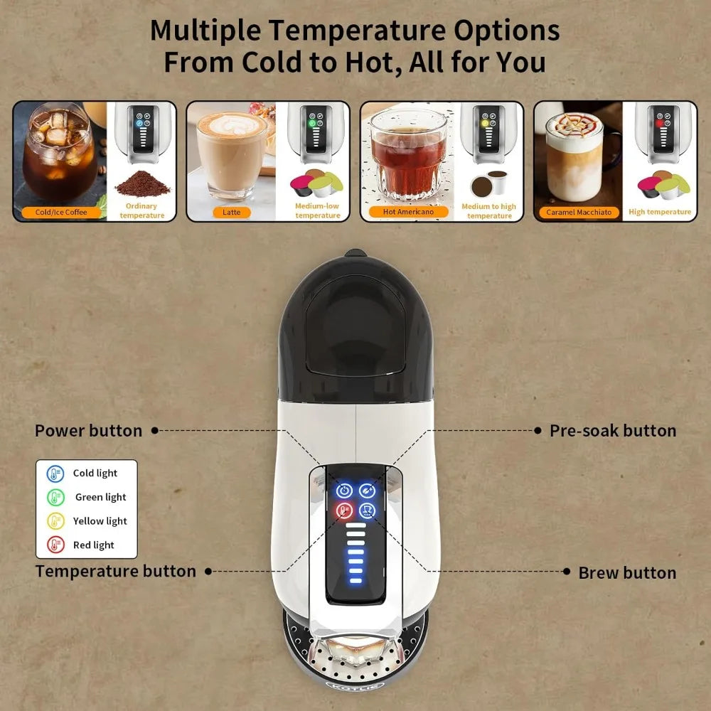 Single Serve Coffee Maker: Hot & Cold Brew for Keurig K-cup, Compact Espresso Machine for Dolce Gusto/Nespresso Originals