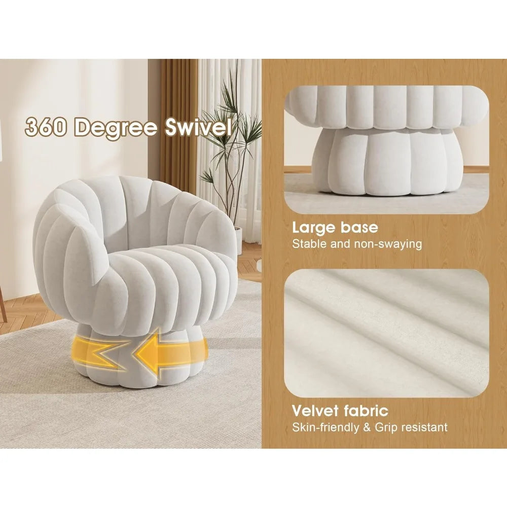 Mid-Century Modern 360° Swivel Velvet Lounge Chair with Wide Upholstery and Pumpkin Accent for Reading