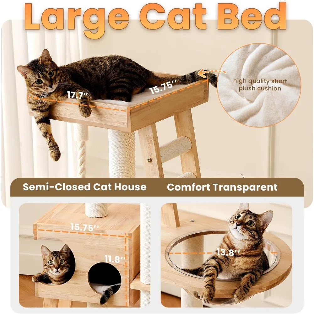 sturdy 74.8" tall maine coon cat tower with transparent bowl, ladder, and luxury condo