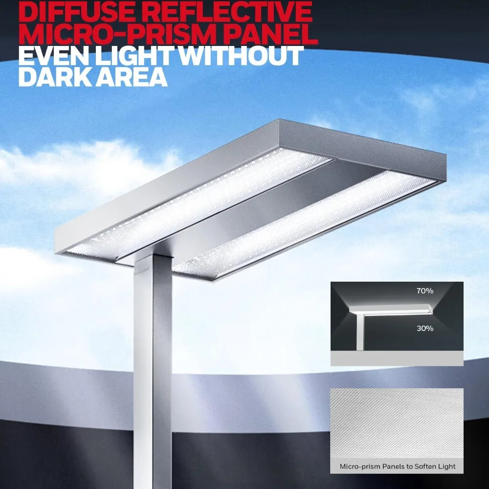 honeywell led floor lamp modern - 02e sunturalux eye caring standing light, 6000lm 60w 4000k natural daylight dimmable reading t