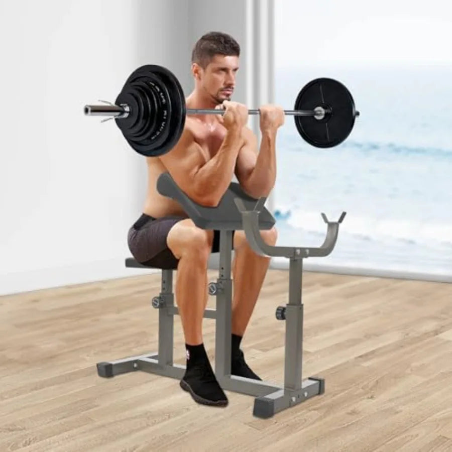 Standard Weight Bench, Biceps Bench, Preacher Curl Pad with Adjustble Height, for Home, Gym, Office Full-Body Workout