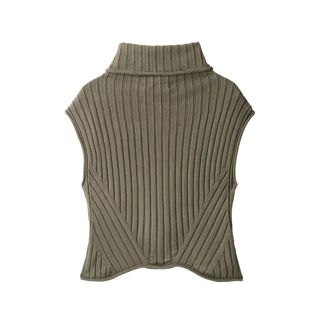 Women's Clothing Autumn New Item Fashion Versatile Daily Sweet High Neck Knitted Vest Women Sleeveless Ribbed Knit Top