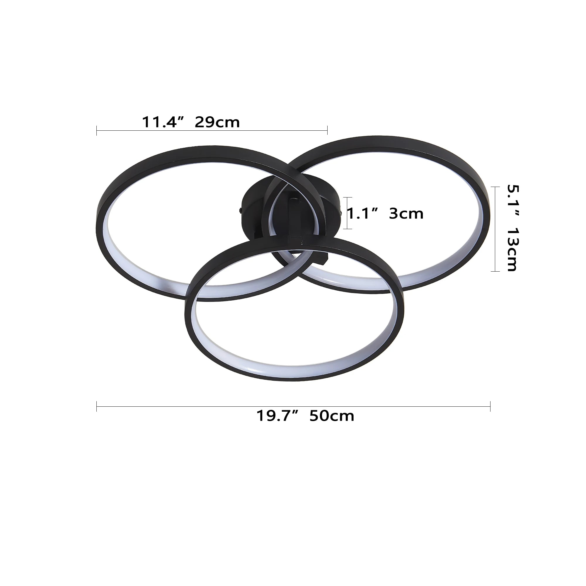 Modern Black LED Ceiling Light, 3-Ring Flush Mount Fixture for Living Room, Bedroom, or Dining Room, Sleek and Energy-Efficient