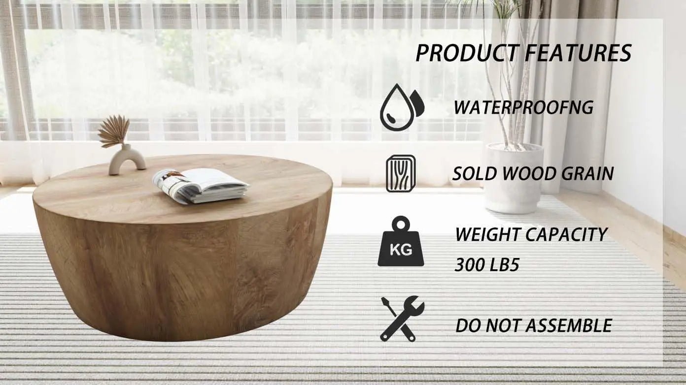 Wooden Tables for Living Room Vintage Reversible Round Table,Mid Century Modern Coffee Table Center Table Tea Table for Bedroom