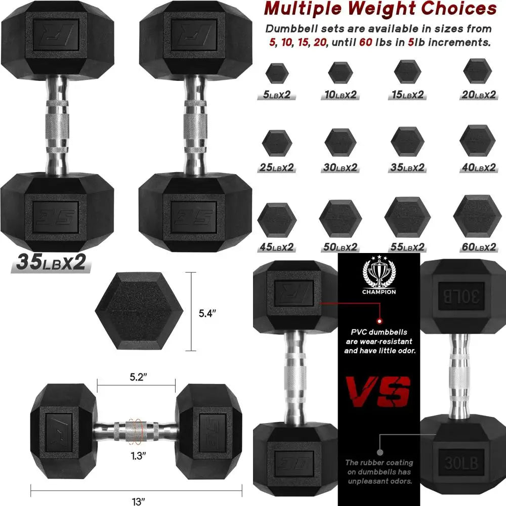 RitFit 5-650 LBS PVC-Coated Hex Dumbbell Sets with Optional Storage Rack for Home Gym, Chrome-Handled Hand Weights for Strength