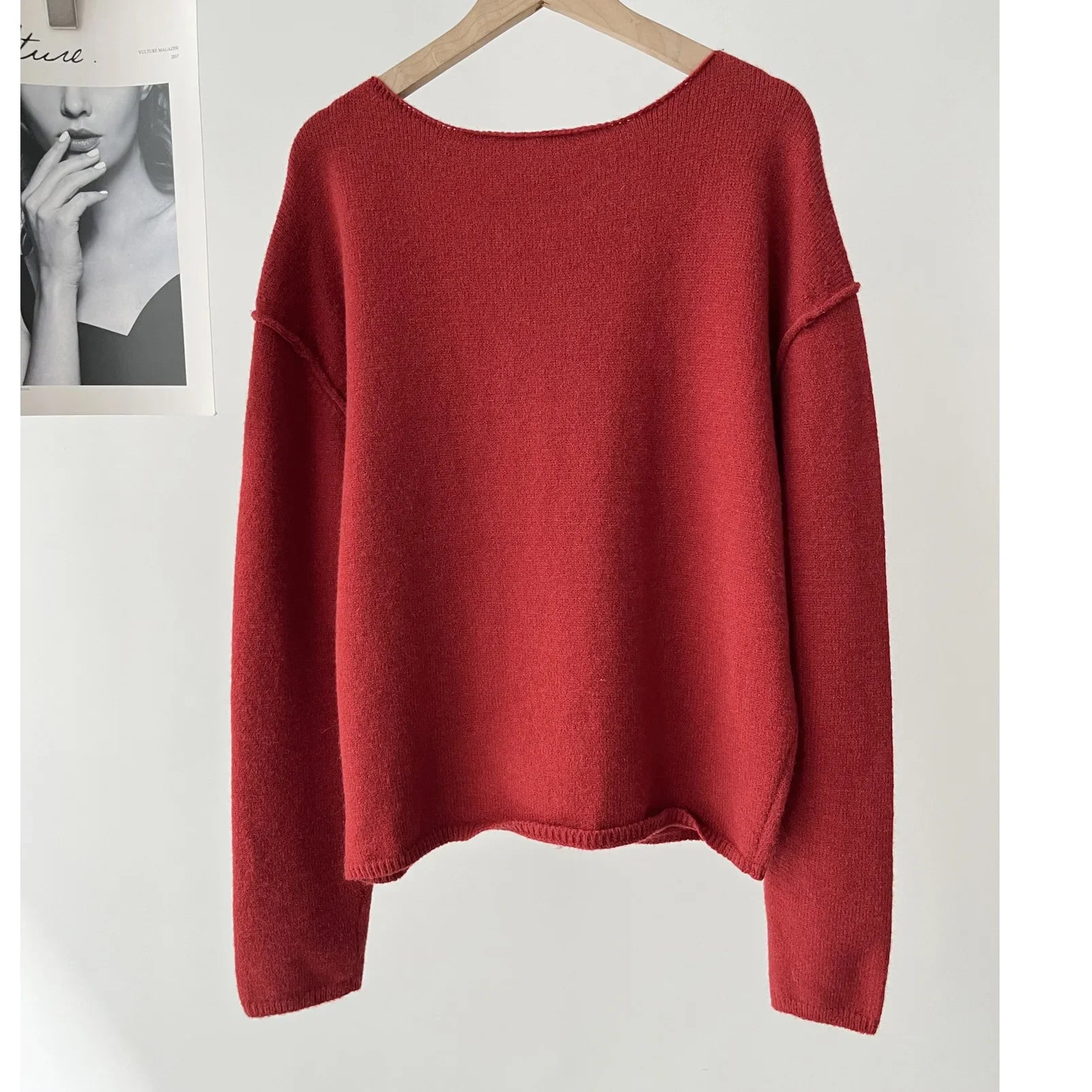 Women's clothing loose multi-color base with soft waxy wool blend round neck long-sleeved knitted sweater 16A