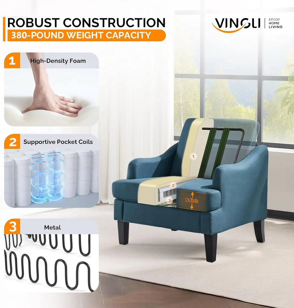 Linen Accent Chairs Set of 2, Navy Blue Modern Armchair for Living Room Bedroom