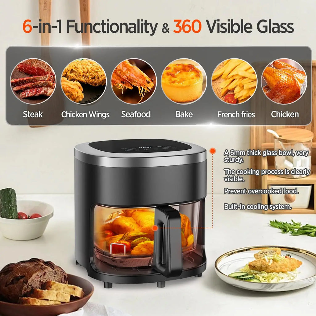 6-IN-1 Glass Air Fryer with 4.5 QT Capacity,Air Fry, Roast, Reheat, Dehydrate, Air Crisp Technology,Nonstick & Dishwasher Safe B