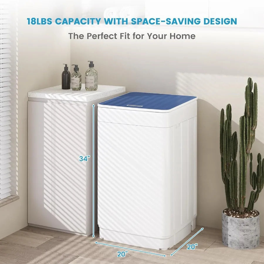 18Lbs Portable Full Automatic Washing Machine Compact Laundry Washer with 7 Wash Programs Builtin Drain Pump LED Display Washer