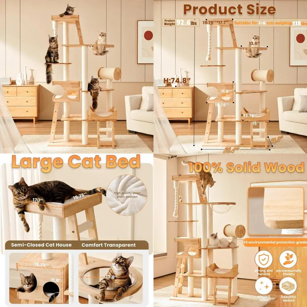 sturdy 74.8" tall maine coon cat tower with transparent bowl, ladder, and luxury condo