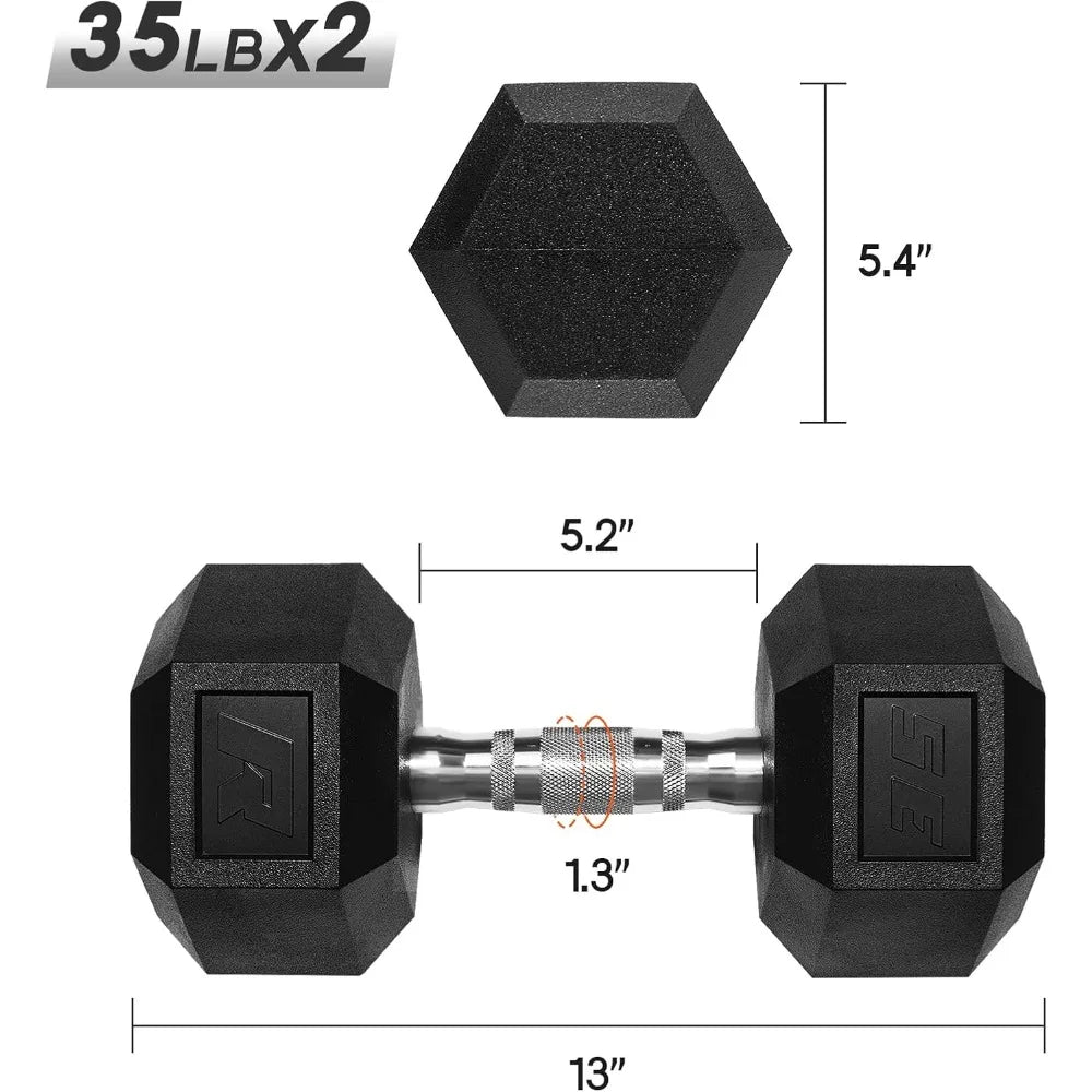 RitFit 5-650 LBS PVC-Coated Hex Dumbbell Sets with Optional Storage Rack for Home Gym, Chrome-Handled Hand Weights for Strength