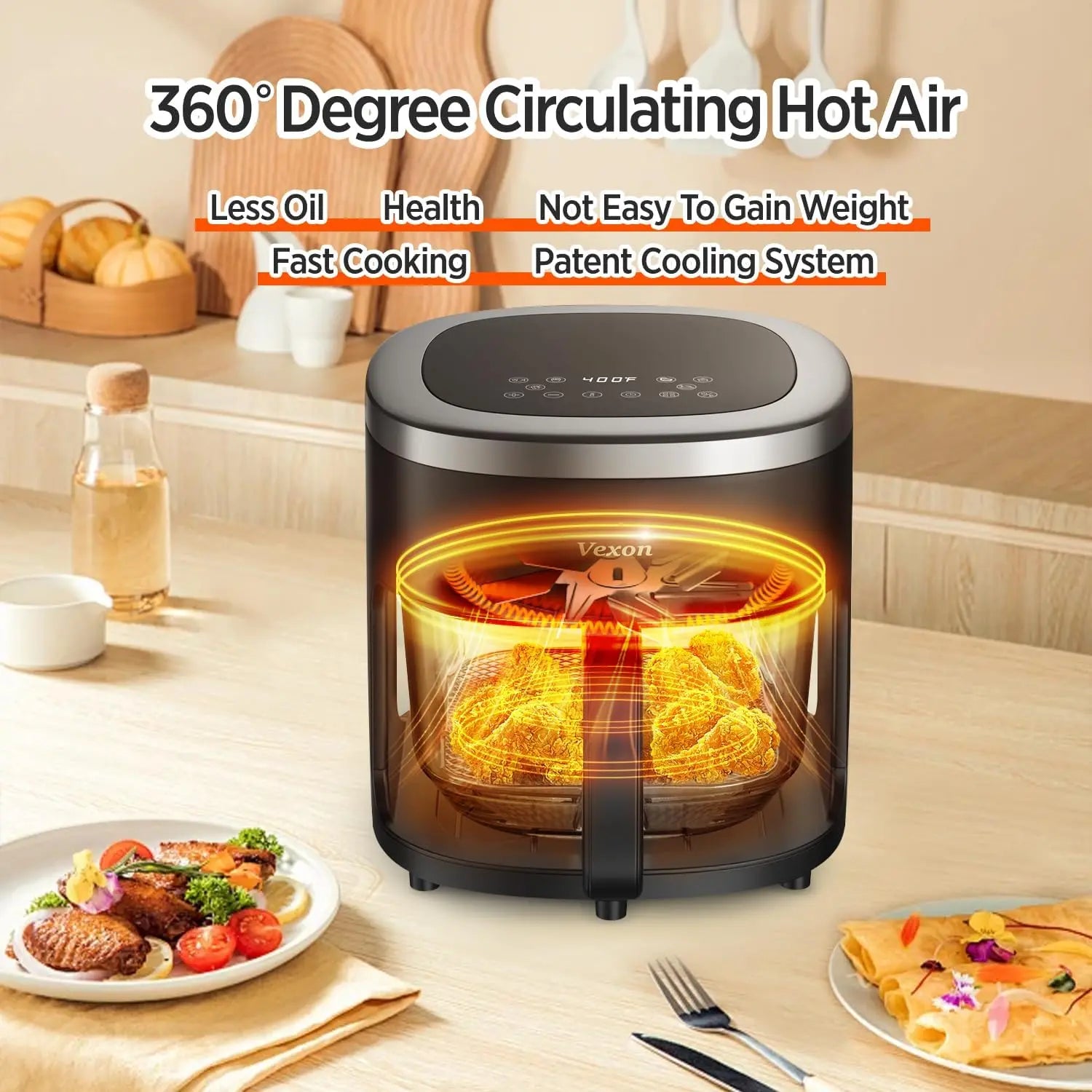 6-IN-1 Glass Air Fryer with 4.5 QT Capacity,Air Fry, Roast, Reheat, Dehydrate, Air Crisp Technology,Nonstick & Dishwasher Safe B