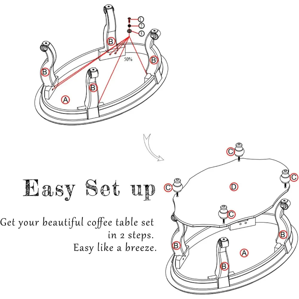 Retro Oval Wood Coffee Table with Open Storage Shelf French Country Style Coffee Table 42 Inch Center Table for Living Room