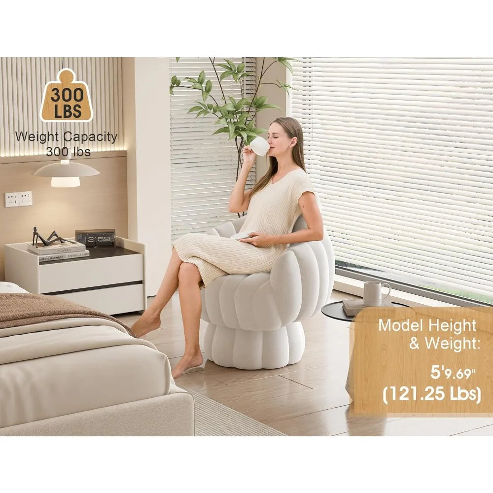 Mid-Century Modern 360° Swivel Velvet Lounge Chair with Wide Upholstery and Pumpkin Accent for Reading