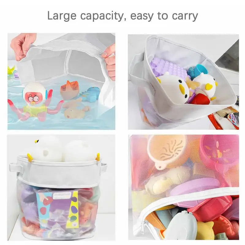 Bath Toys Storage Bag Mesh Bathtub Kids Toy Holder With Hook Large Opening Bathroom Toy Storage Hangable Bag For Boys Girls Toys