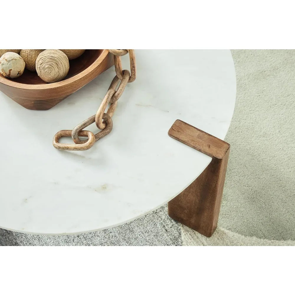 Isanti Modern Coffee Table with Marble Top, White & Light Brown