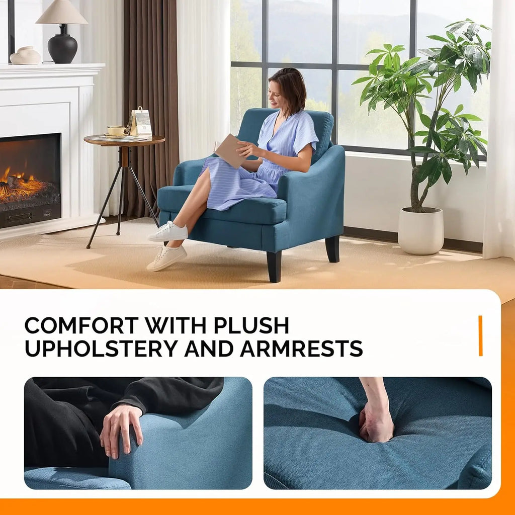 Linen Accent Chairs Set of 2, Navy Blue Modern Armchair for Living Room Bedroom