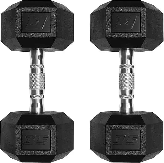 RitFit 5-650 LBS PVC-Coated Hex Dumbbell Sets with Optional Storage Rack for Home Gym, Chrome-Handled Hand Weights for Strength