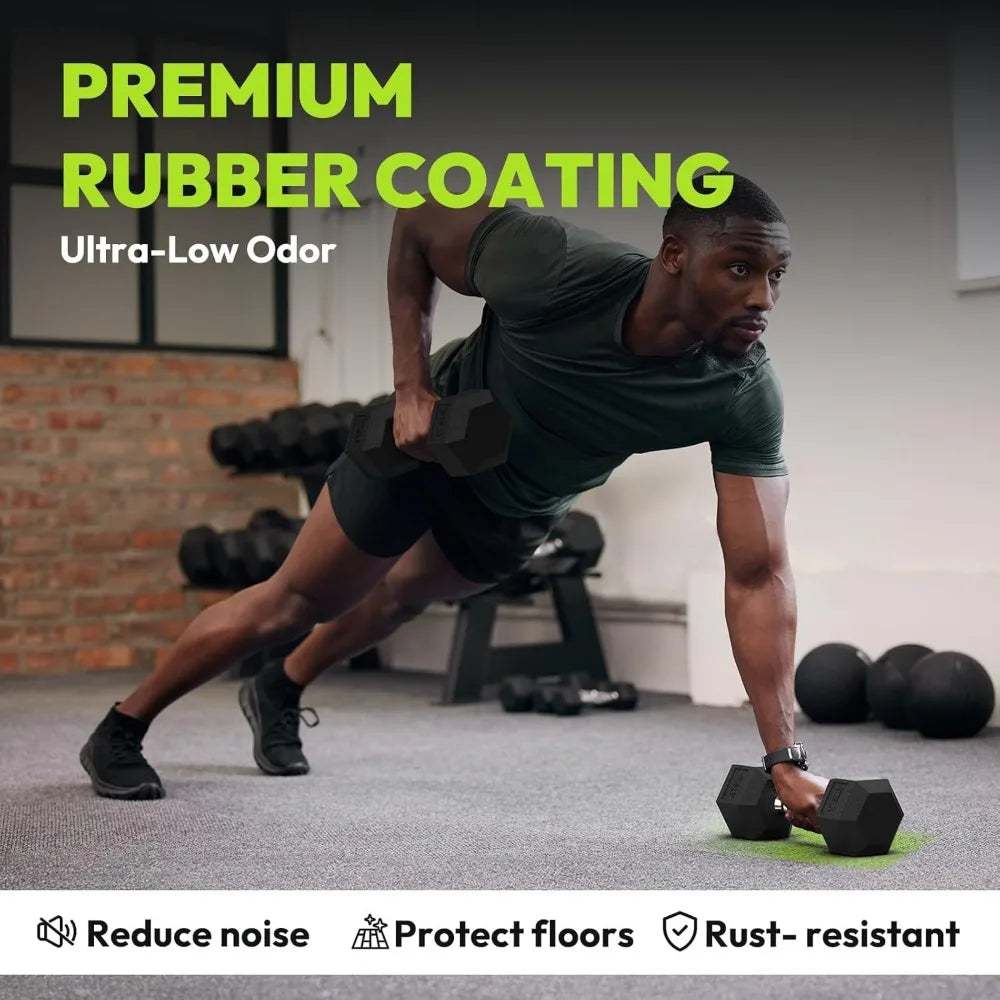 Rubber Coated Hex Dumbbell Set with Storage Rack, 60-550 lbs Weight Range for Strength Training and Fitness